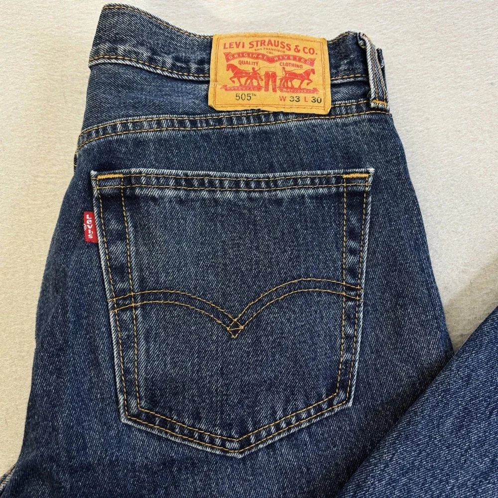Levis 505 Regular Fit Jeans Mens 33x30 Dark Wash Blue Denim Straight Gorpcore